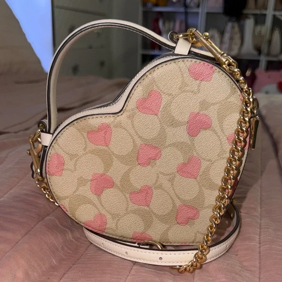 Coach Heart-Shaped Mini Crossbody in Pink and Beige - Picture 2 of 2
